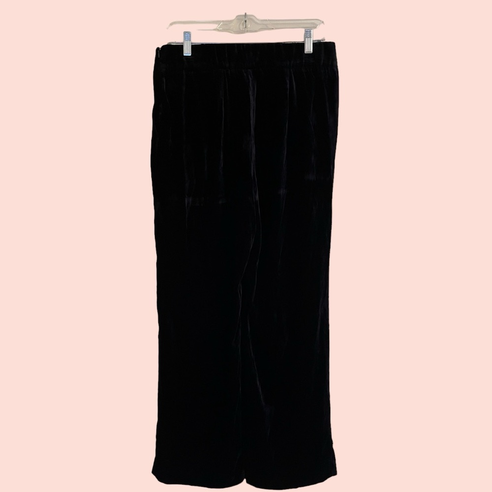 Talbots Black Velvet Flat Front Elastic Back Wide Leg Pant 6